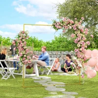 Outsunny Wedding Arch Backdrop Stand, Square Metal Arch Frame with U-shaped Stakes, Gold Wedding Arch, 6.6 FT(m-10)