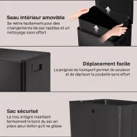 HOMCOM Poubelle cuisine 50L, poubelle à pédale, seau intérieur amovible, couvercle à fermeture douce, 41,7x36,6x62cm, noir(m-7)