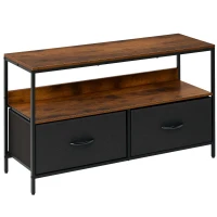 HOMCOM TV Stand Cabinet with 2 Foldable Drawers - Rustic Brown(m-1)
