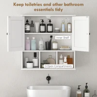 HOMCOM Farmhouse Bathroom Wall Cabinet, Wall Mounted Medicine Cabinet with Adjustable Shelf, Open Compartments, White(m-5)