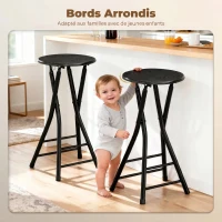 HOMCOM Lot de 2 Tabourets de Bar Pliables, Chaises de Bar Ronds avec Double Repose-Pieds, Cadre en Acier, Noir(m-6)