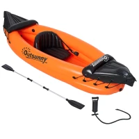Outsunny Canoa Gonfiabile 2 Posti in PVC con 2 Remi in Alluminio e Accessori, Arancione(m-1)