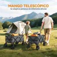 Outsunny Carro de Jardín Plegable Carga 70 kg con Ruedas Delanteras Giratorias 360° y Altura del Manillar Ajustable Gris Oscuro(m-4)