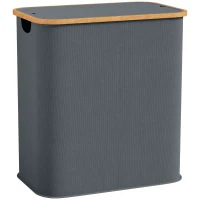 HOMCOM Panier à linge double pliable 80 L corbeille à linge sale avec couvercle, poignées rainurées, gris(m-11)