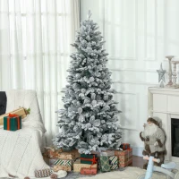 HOMCOM Künstlicher Weihnachtsbaum, Kunstschnee & Tannenzapfen, realistisch, flammhemmend, Metallfuß, 183 cm, Grün(m-10)