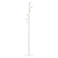 HOMCOM Perchero de Pie de Madera con 6 Ganchos para Ropas Bolsos para Salón Entrada Dormitorio 35x35x174 cm Blanco(m-1)