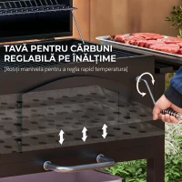 Outsunny Grătar de Grădină pe 2 Roți cu Grilaj, Afumător și Arzător, din Metal și Fontă, 124x66x112 cm, Negru(m-7)