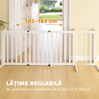 PawHut Barieră din lemn autoportantă și extensibilă pentru câini mici și medii, 102-183x57x70 cm, alb(m-4)