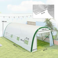 Outsunny Serre de Jardin Tunnel 18 m² dim. 6L x 3l x 2H m - 8 fenêtres, Porte zippée Enroulable, Acier galvanisé, bâche PE, Blanc(m-3)