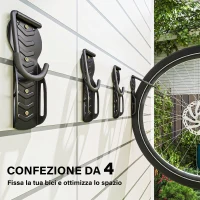 SPORTNOW Set 4 Supporti Bicicletta da Parete, Portabici da Parete Gancio Pieghevole per Garage Cantina Shed, Interni ed Esterni, Nero(m-4)