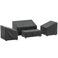 Outsunny Ensemble de 4 Housses Salon de Jardin Imperméables 420D Tissu Oxford, 6 Évents et Sac de Rangement, 142x80x77cm, Noir(m-12)