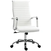 Vinsetto Scaun de Birou Ergonomic din Piele Ecologică, Scaun Rotativ și cu Funcție de Legănare, 54x62x104-114 cm, Alb(m-11)