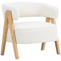 HOMCOM Butaca de Salón Tapizada en Borreguito Acolchada Gruesa Patas de Madera Respaldo Curvado 70x64x71 cm Blanco(m-11)
