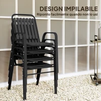 Outsunny Set 4 Sedie da Giardino Impilabili con Schienale Alto e Braccioli, in PP e Acciaio, 56x66x91 cm, Nero(m-5)