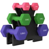 SPORTNOW Hex Dumbbells Set with Dumbbell Rack, Hand Weights for Strength Training Weight Lifting, 2 x 1kg, 2 x 3kg, 2 x 5kg(m-1)