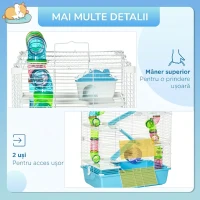 PawHut Cusca mare pentru hamsteri , refugiu pentru gerbili pe 5 niveluri, 59 cm x 36 cm x 69 cm, albastru deschis(m-7)