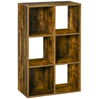HOMCOM Industrial Style Storage Shelf, Bookcase, Bookshelf with 6 Compartments, Freestanding Shelving Unit for Living Room, Home Study, Rustic Brown(m-1)
