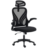 HOMCOM Chaise bureau, fauteuil de bureau en maille, dossier rabattable, appui-tête 2D, accoudoirs relevables, 73x62x136cm, noir