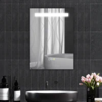 HOMCOM Espejo de Baño con Luz LED 70x50 cm con 3 Colores de Luz Función Antivaho Función de Memoria IP44(m-10)
