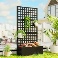 Outsunny Jardinière avec treillis, brise-vue, lit surélevé de jardin acier galvanisée, pour plantes grimpantes, 89x40x178cm, noir(m-2)