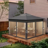 Outsunny Pavilion de Grădină cu Înălțime Reglabilă și Lumină LED, din Oțel și Țesătură Oxford, 336x336x250-270 cm, Gri(m-8)