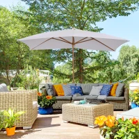Outsunny Sombrilla de Jardín 295x200x255cm con Mástil de Madera Varillas de Bambú y Polea Parasol Rectangular para Terraza Blanco(m-10)