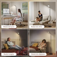 HOMCOM Lampă de Podea LED cu Telecomandă, Cap Rotativ, Reglare Luminozitate și Temperatură, Negru(m-8)