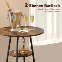 HOMCOM Industrie-Bartisch-Set mit 2 gepolsterten Hockern, Fußstützen, Metallrahmen, Küchentisch mit Ablage, Rustikal Braun(m-4)