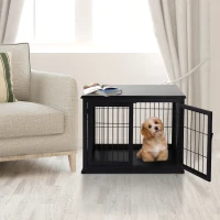 PawHut Cage pour chien animaux meuble cage chien intérieur en bois MDF classe E1 3 portes verrouillables max. 30 Kg dim. 81L x 58l x 66H cm noir(m-10)