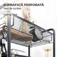 HOMCOM Carucior utilitar cu 4 niveluri, carucior de servire rulant cu cosuri de plasa detasabile, pentru sufragerie si bucatarie, spalatorie, garaj si baie, negru(m-7)