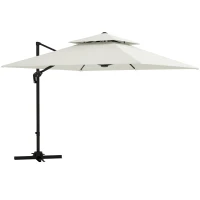 Outsunny Parasol déporté carré 3 x 3 m double toit inclinable pivotant manivelle lestage inclus métal polyester beige(m-11)