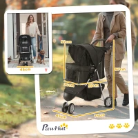 PawHut Passeggino per Cani Piccoli Pieghevole con Ruote Girevoli e Freno, 75x45x97 cm, Nero(m-3)
