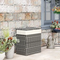 Outsunny Cesta Contenitore da Giardino e Casa in Rattan con Tessuto Interno, 57x34x62cm, Grigio(m-9)