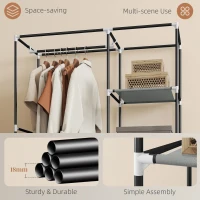 HOMCOM Fabric Wardrobe, Portable Wardrobe with 6 Shelves, 1 Hanging Rail, Foldable Closets, 103 x 43 x 162.5 cm, Light Grey(m-6)