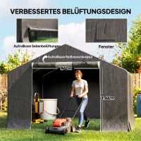 Outsunny Tragbarer Gartenschuppen, Fahrradzelt, Rolltür mit Reißverschluss, Metallrahmen, vielseitige Aufbewahrung, Dunkelgrau(m-6)