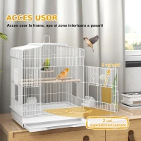 PawHut Colivie pentru Păsări Portabilă cu Mâner, Tăviță Extractibilă și 5 Uși, Stinghii și Leagăn, Alb(m-4)
