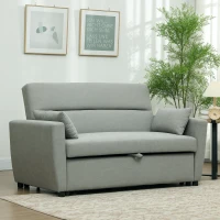 HOMCOM 2-Sitzer Sofa mit Bettfunktion, Verstellbarer Rückenlehne, Polstersofa, Samtoptik, für Wohnzimmer, Schlafzimmer, Hellgrau(m-10)