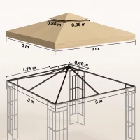 Outsunny Ersatzdach für Pavillon 3 x 3 m wasserdicht Pavillondach mit Doppeldach Ablauflöcher Beige(m-3)