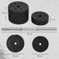HOMCOM Conjunto de Mancuernas Ajustables de 30kg Juego de Pesas con Discos de 2,5/1,5 kg y Barras de Conexión de 2 kg Kit de Entrenamiento para Gimnasio en Casa(m-3)