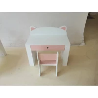 AIYAPLAY Conjunto Mesa Infantil com Cadeira Estante Lateral 3-8 Anos Gaveta Design com Orelhas de Raposa Branco(m-4)