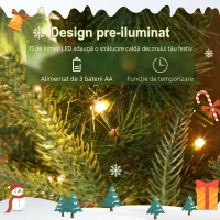 HOMCOM Ghirlandă de Crăciun de 60 cm cu lumini LED albe, timer, conuri, boabe și frunze de ilex, verde(m-5)