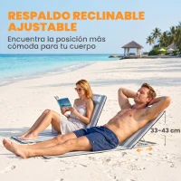 Outsunny Conjunto de 2 Esterillas con Respaldo Reclinable Reposacabezas y Bolsa de Transporte 134x48x33-43 cm Blanco y Gris(m-5)