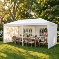 Outsunny Tonnelle de jardin, tente de réception avec Fenêtres et parois latérales amovibles, pour fêtes et mariages, 6 x 3 m blanc(m-10)