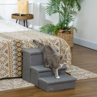 PawHut Scara pentru Caini si Pisici max 5kg cu 3 Trepte cu Spatiu Interior, din Tesatura Efect In si MDF, 63.5x42.5x40.5 cm, Gri Deschis(m-10)