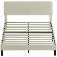 HOMCOM Somier 160x200 cm con Cabecero Ajustable Tapizado en Pana Láminas de Madera Fácil de Montar Gris Claro(m-11)