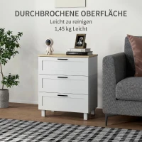 HOMCOM Comodă cu 3 Sertare Modernă din Lemn, 60x38x71 cm, Alb și Aspect de Lemn(m-9)