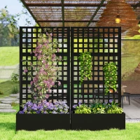 Outsunny Jardinière avec treillis, brise-vue, lit surélevé de jardin acier galvanisée, pour plantes grimpantes, 89x40x178cm, noir(m-9)