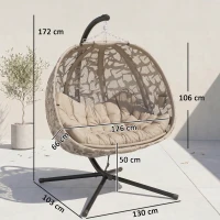 Outsunny Hängesessel, für 2 Personen, klappbarer Sitzkorb, großes Sitzkissen, Sand, 130 x 103 x 172 cm(m-3)