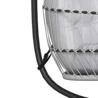 Outsunny Hanging Egg Chair, Indoor Outdoor Hammock Swing Chair with Stand, Safety Strap, Foldable Basket, Light Grey(m-12)