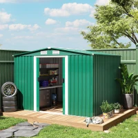 Outsunny Caseta de Metálico 258x206x178 cm 5,3m² con Puertas Correderas y Ventilaciones para Almacenamiento de Herramientas Verde(m-10)